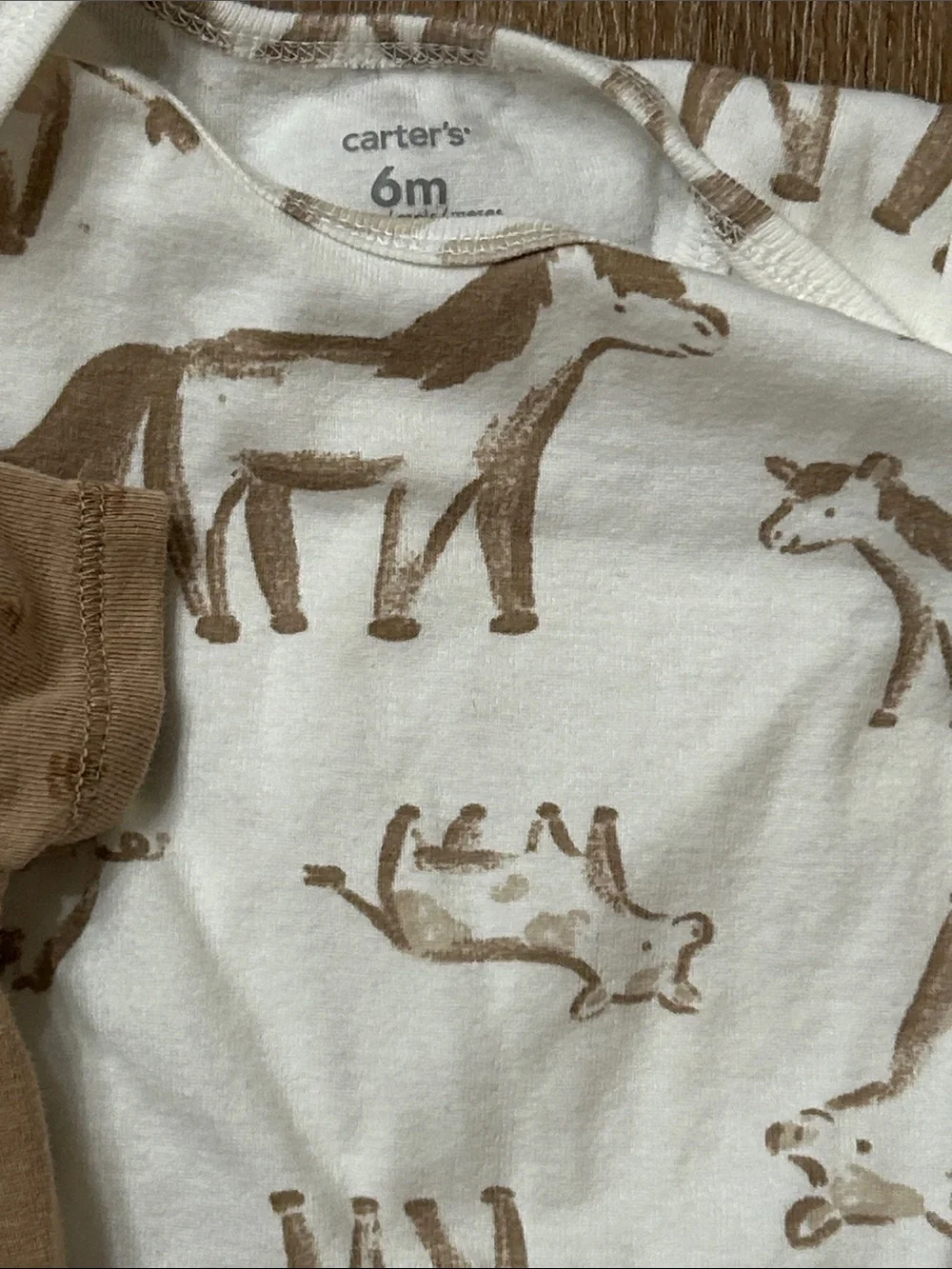 3 piece Carter's Neutral Farm Animal Bodysuits - Cream, Brown, Oatmeal 6mo